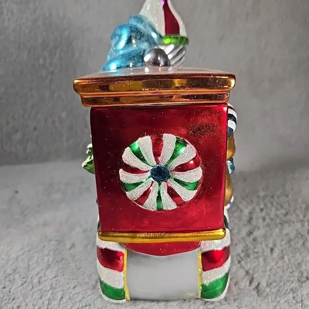 Christopher Radko Cookie Jar Candy Dish Train Colorful Christmas Holiday EUC